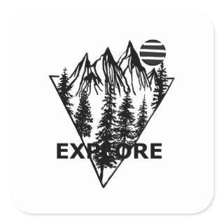 Minimal landscape pine trees forest square sticker