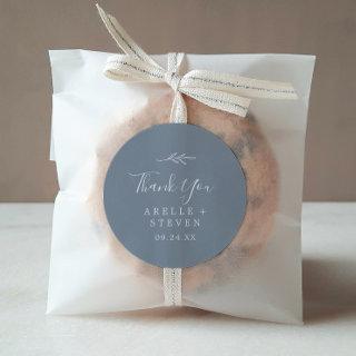 Minimal Leaf | Blue and White Thank You Favor Classic Round Sticker