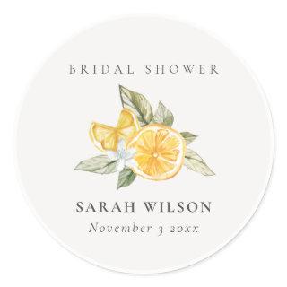 Minimal Lemon Botanical Leafy Boho Bridal Shower Classic Round Sticker