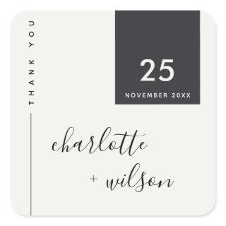 MINIMAL MODERN BLACK & WHITE THANK YOU WEDDING SQUARE STICKER