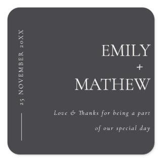 MINIMAL MODERN BLACK & WHITE TYPOGRAPHY WEDDING SQUARE STICKER