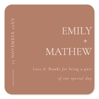 MINIMAL MODERN ORANGE RUST TYPOGRAPHY WEDDING SQUARE STICKER