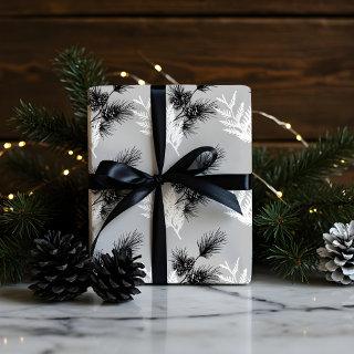 Minimal Monochrome Festive Cedar Leaf & Pinecones