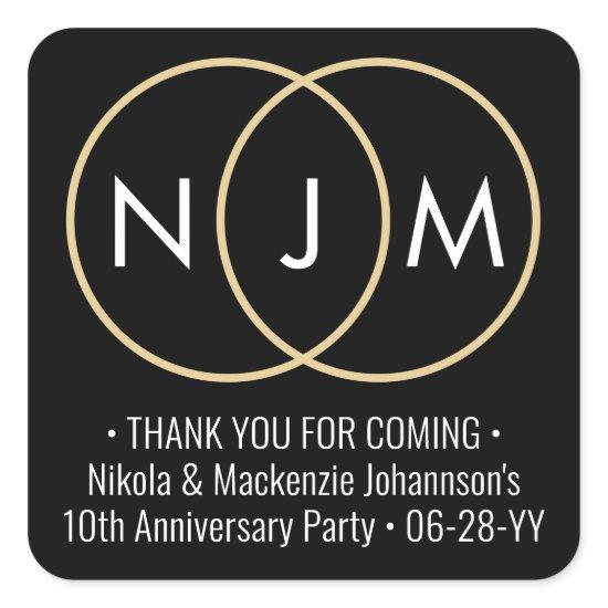 Minimal Monogram Gold Wedding Rings Anniversary Square Sticker