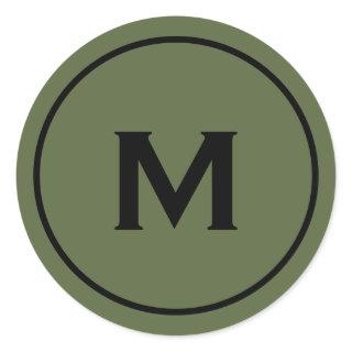 Minimal Olive Classic Monogram Medallion Classic Round Sticker