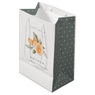 Minimal Orange Botanical Leafy Boho Baby Shower Medium Gift Bag