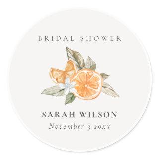 Minimal Orange Botanical Leafy Boho Bridal Shower Classic Round Sticker