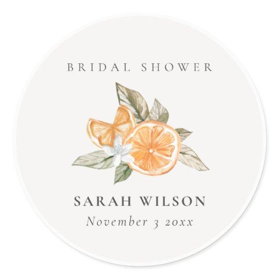 Minimal Orange Botanical Leafy Boho Bridal Shower Classic Round Sticker