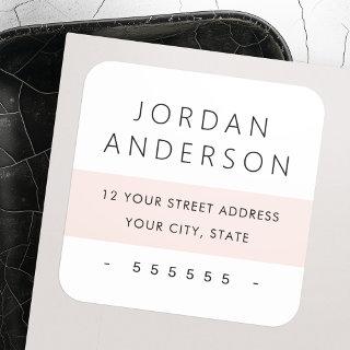 Minimal pale blush pink color block return address square sticker