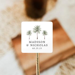 Minimal Palm Trees Wedding Square Sticker