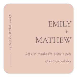 MINIMAL PEACH ORANGE RUST TYPOGRAPHY WEDDING SQUARE STICKER