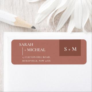 MINIMAL SCANDI TERRACOTTA RUST MONOGRAM ADDRESS LABEL