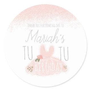 Minimal Tutu Girl's Birthday Turning Two Glitter Classic Round Sticker