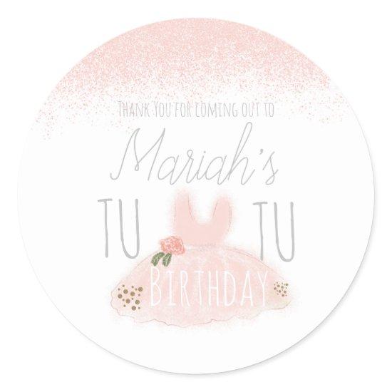 Minimal Tutu Girl's Birthday Turning Two Glitter Classic Round Sticker