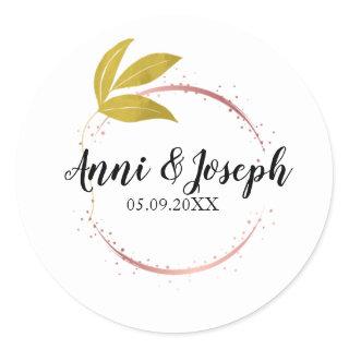 Minimalist Add Couple Name Date Rose Pink Wedding  Classic Round Sticker
