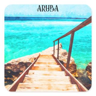 Minimalist Aruba Caribbean Tropical Vacation Square Sticker