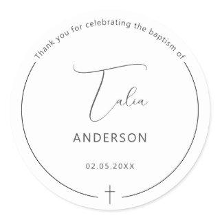 Minimalist Baptism Simple Cross Classic Round Sticker