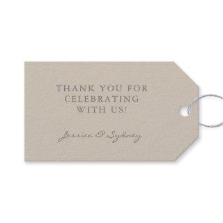 Minimalist Beige Taupe Script Custom Thank You Gift Tags