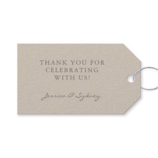 Minimalist Beige Taupe Script Custom Thank You Gift Tags