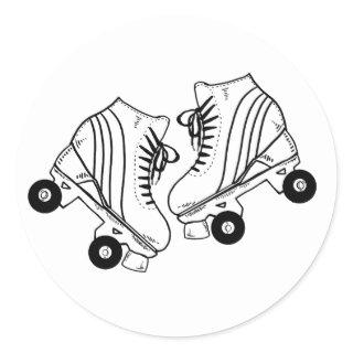 Minimalist Black And White Roller Skates Drawing Classic Round Sticker