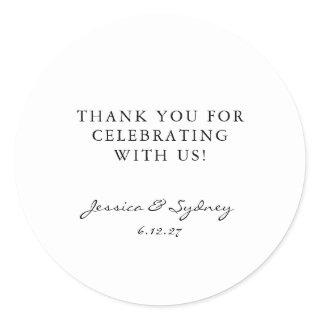 Minimalist Black and White Script Custom Thank You Classic Round Sticker