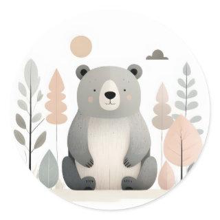 Minimalist Boho Cute Bear in the Woods  Classic Round Sticker