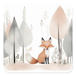 Minimalist Boho Cute Fox in the Woods  Square Sticker