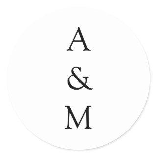 Minimalist Bold Monogram Boho Wedding Black White Classic Round Sticker