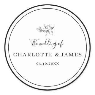 Minimalist Border Foliage Leaf Classic Round Sticker