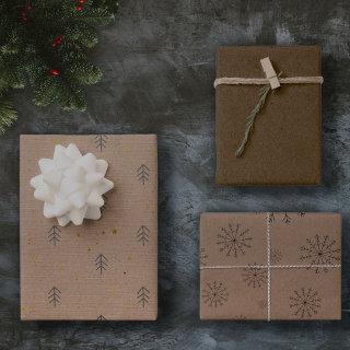 Minimalist Brown Kraft + Black Christmas Trio Gift  Sheets