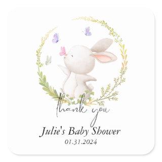 Minimalist Bunny and Butterflies Baby Shower Square Sticker