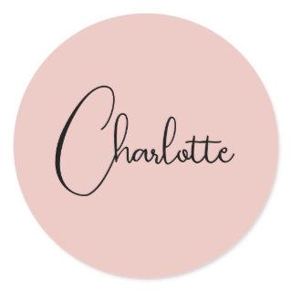 Minimalist Calligraphy Script Name Rose Gold Classic Round Sticker