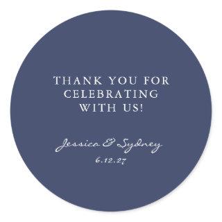 Minimalist Dark Navy Blue Script Custom Thank You Classic Round Sticker