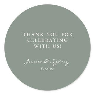 Minimalist Dark Sage Green Script Custom Thank You Classic Round Sticker