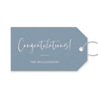 Minimalist Dusty Blue Personalized Congratulations Gift Tags