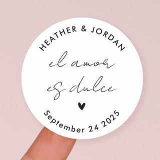 Minimalist El Amor es Dulce Wedding Party Favor Classic Round Sticker