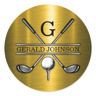 Minimalist Elegant Custom Golf Monogram Classic Round Sticker