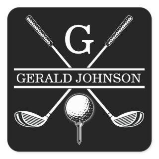 Minimalist Elegant Custom Golf Monogram Square Sticker