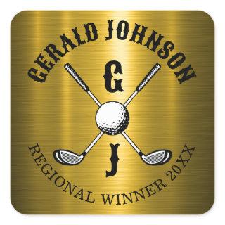 Minimalist Elegant Custom Golf Monogram Square Sticker