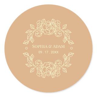 Minimalist Elegant Floral Beige Classic Round Sticker