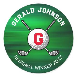 Minimalist Elegant Golf Monogram Design Classic Round Sticker