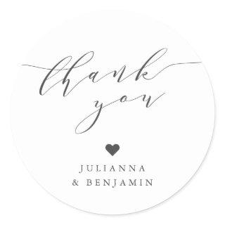 Minimalist Elegant Heart Custom White Thank You  Classic Round Sticker