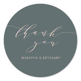 Minimalist Elegant Teal Blush Art Deco Thank You Classic Round Sticker