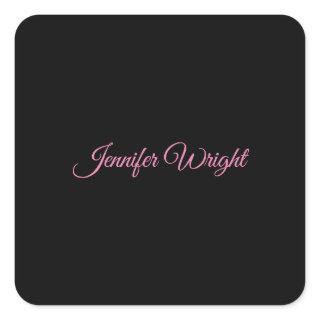 Minimalist elegant unique modern plain black pink square sticker