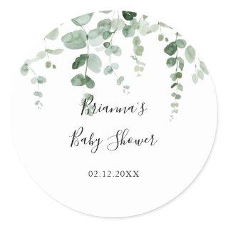 Minimalist Eucalyptus Baby Shower Favor  Classic Round Sticker