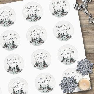 Minimalist Evergreen Mountain Green Slate Blue Classic Round Sticker