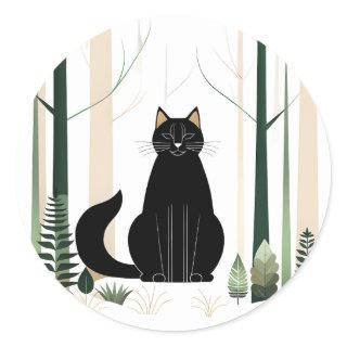 Minimalist Forest Cat is a new breed of cat that w Classic Round Sticker
