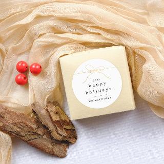 Minimalist Gold Bow & Modern Typography Christmas Classic Round Sticker