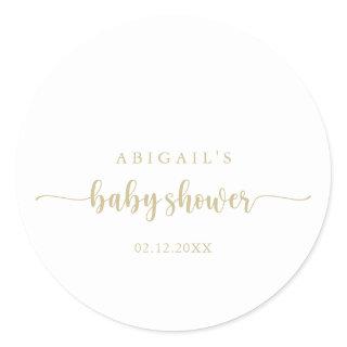 Minimalist Gold Calligraphy Baby Shower Favor  Classic Round Sticker