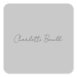 Minimalist Handwritten Script Name Grey Square Sticker